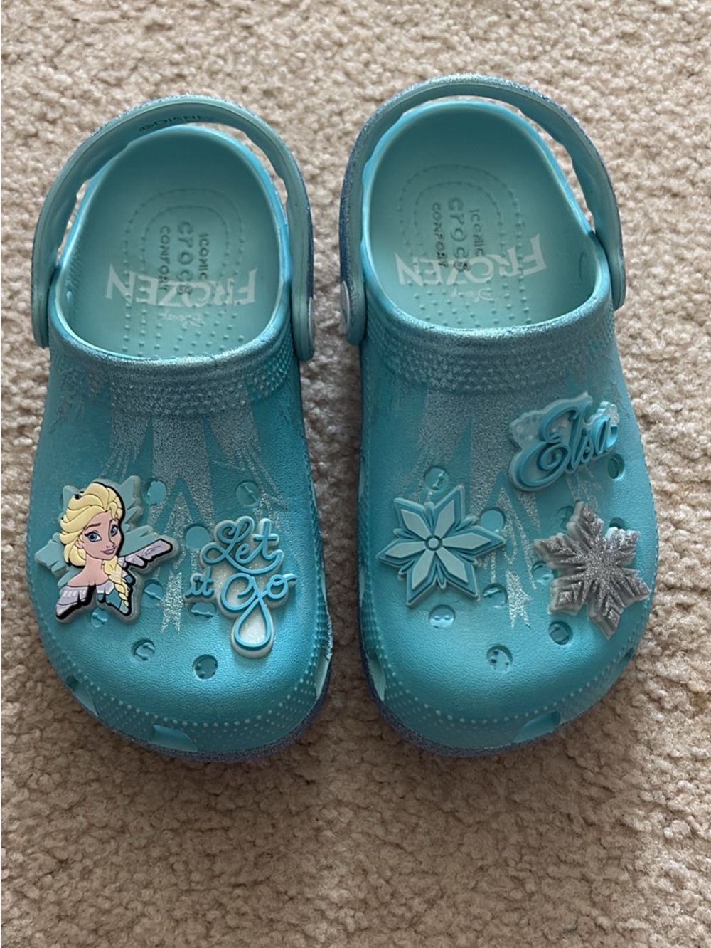 CROCS Kids Blue 'Frozen' Clog Sandals Size 13 LIKE NEW